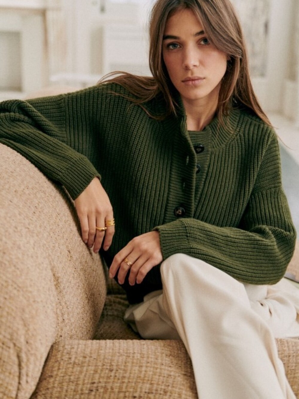 *NWT* [Sezane] Lucas Jumper In Olive Green, Khaki, Size M, Organic Cotton, Italy